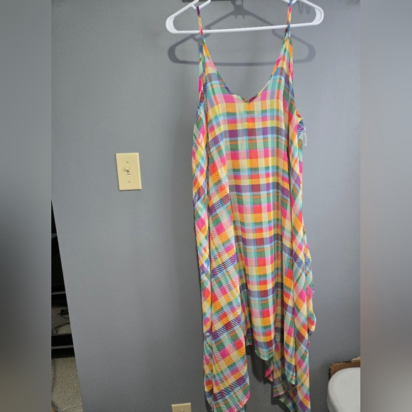 NWT Bleu Rod Beattie Multicolor Plaid Swim Coverup, Size Large